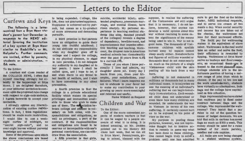 letters to the editor section of college news issue from february 10th, 1967