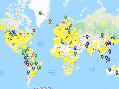 Locations mentioned in wartime issues of the College News corpus