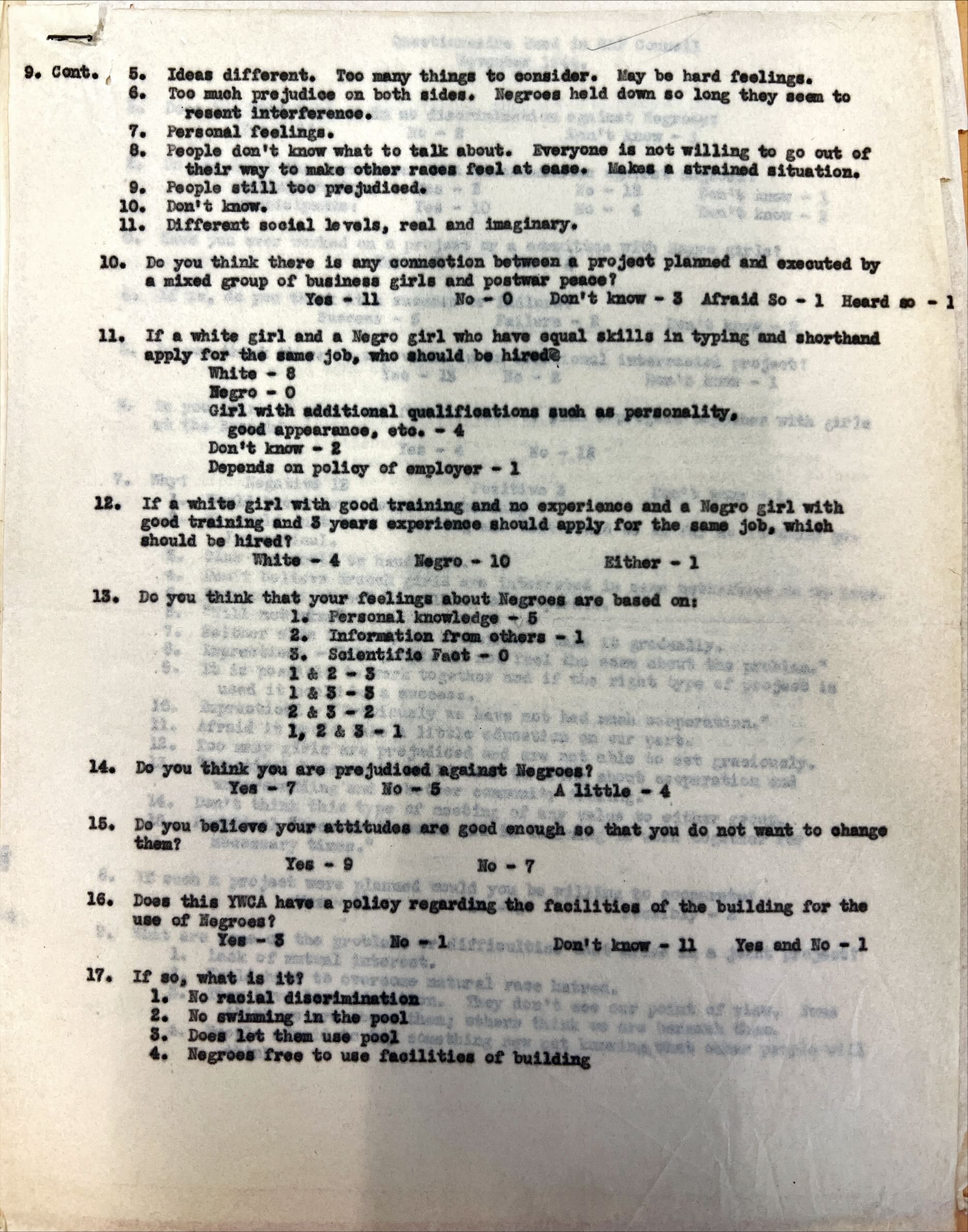 archive questionnaire about integration at the YWCA page 2