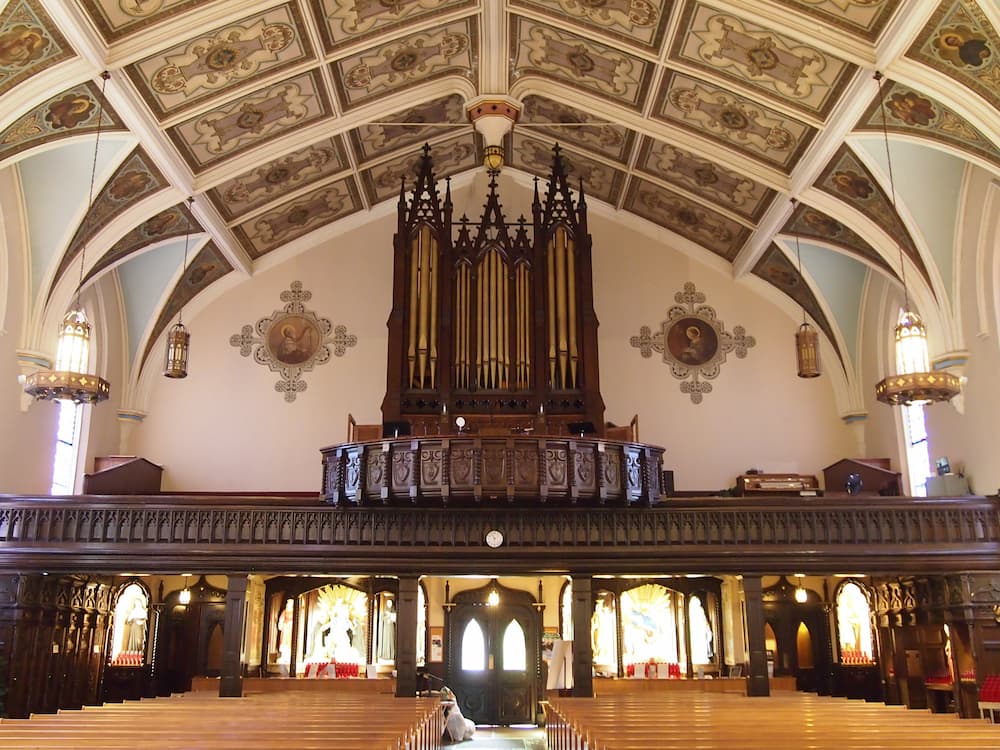 Organ in the back of a church