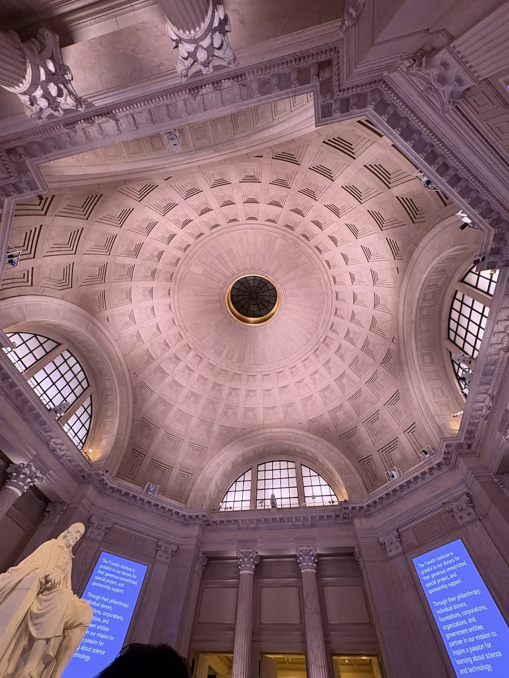 Upwards shot of the dome at the Franklin Institute 