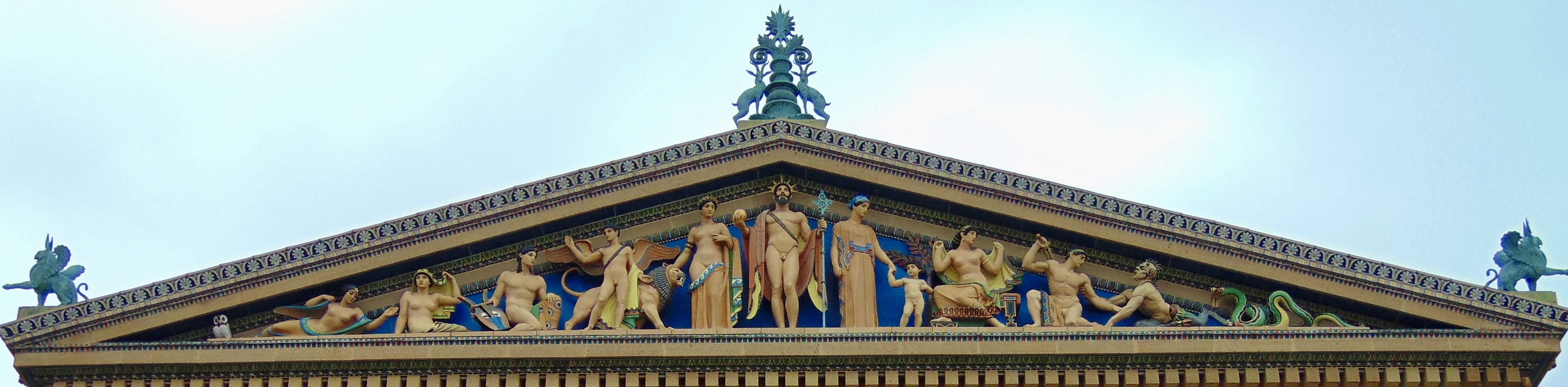 Pediment with sculptures of Greek Gods and Goddesses.